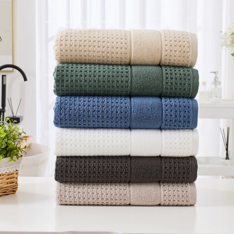 Kathy Ireland Waffle Textured Zero Twist Cotton Bath Towel Set