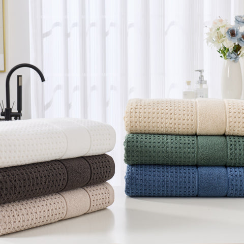 Kathy Ireland Waffle Textured Zero Twist Cotton Bath Towel Set