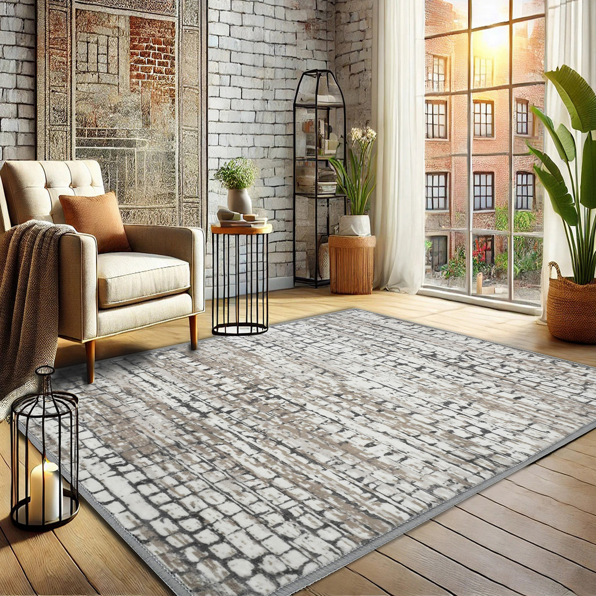 Bibb Home Washable Flannel Printed Accent Rug with Latex Back 1-2-Pack 20x30