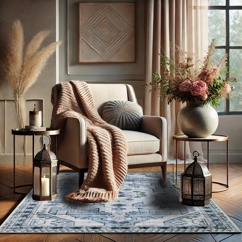 Bibb Home Washable Flannel Printed Area Rug with Latex Back 3x5 ft