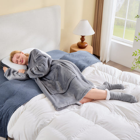 Bibb Home 3 Piece Sherpa Wearable Blanket with Socks Set