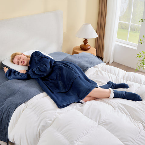 Bibb Home 3 Piece Sherpa Wearable Blanket with Socks Set