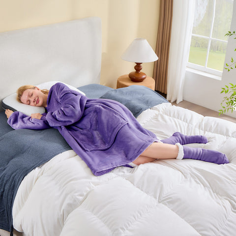 Bibb Home 3 Piece Sherpa Wearable Blanket with Socks Set
