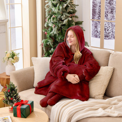Bibb Home 3 Piece Sherpa Wearable Blanket with Socks Set