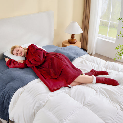 Bibb Home 3 Piece Sherpa Wearable Blanket with Socks Set