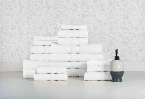 Solid White Colour of 18 Piece Egyptian Cotton Towel Set