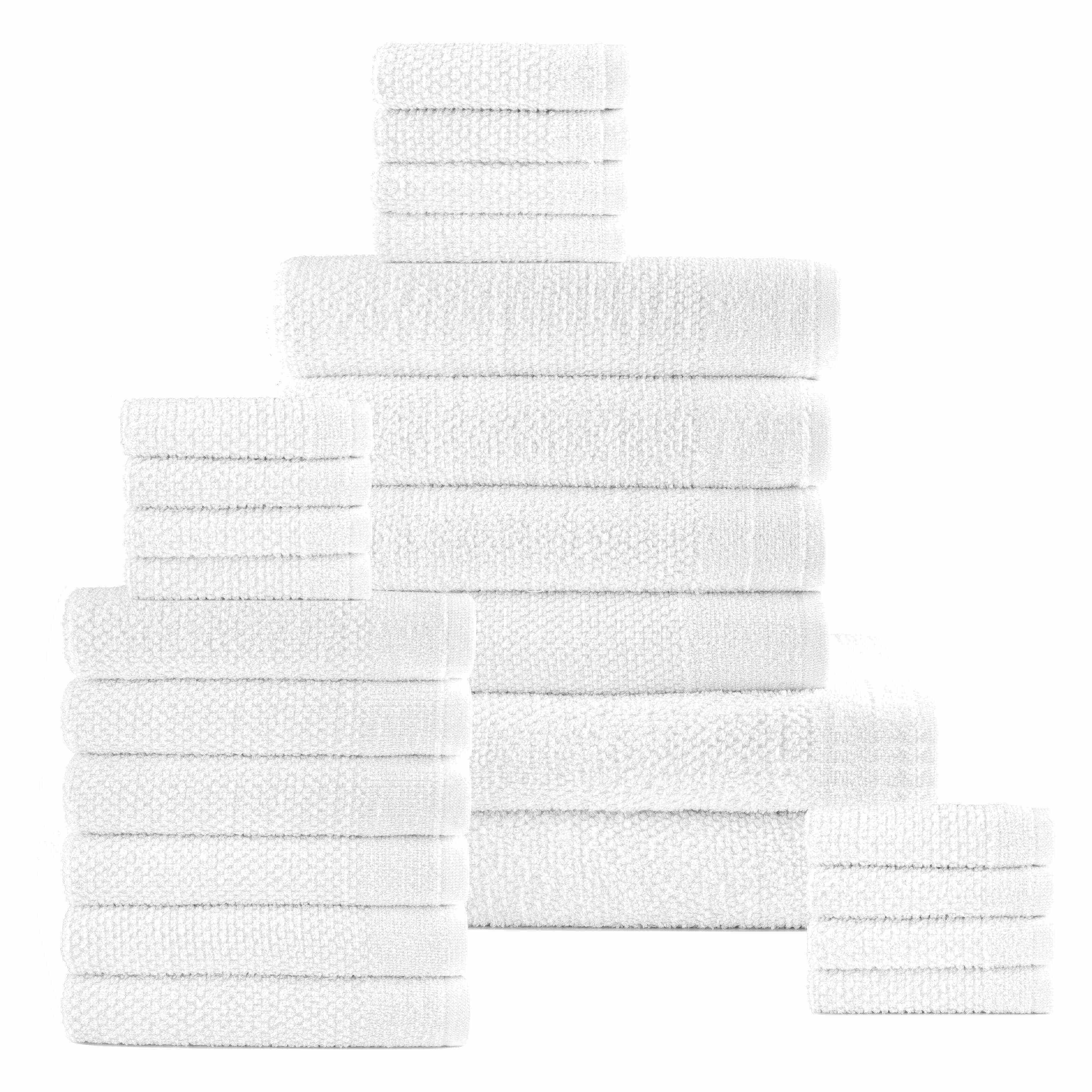 White Colour of 24 Piece Popcorn Cotton Bath Towel Set