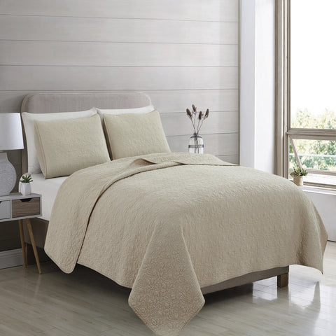 Patina Vie 3 Piece 100% Cotton Stitched Embroidered Quilt Set