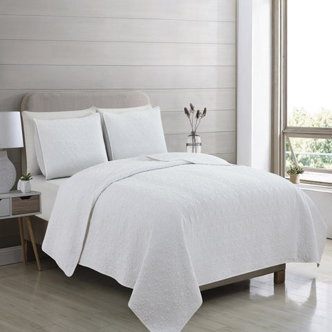 Patina Vie 3 Piece 100% Cotton Stitched Embroidered Quilt Set