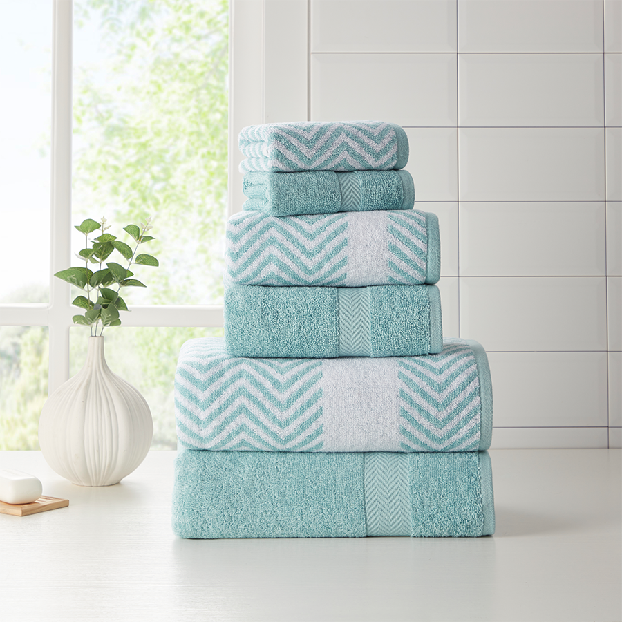 Kathy Ireland 6 Piece Chevron Jacquard Towel Set with Lets Dry