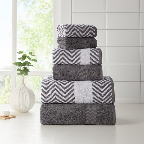 Kathy Ireland 6 Piece Chevron Jacquard Towel Set with Lets Dry