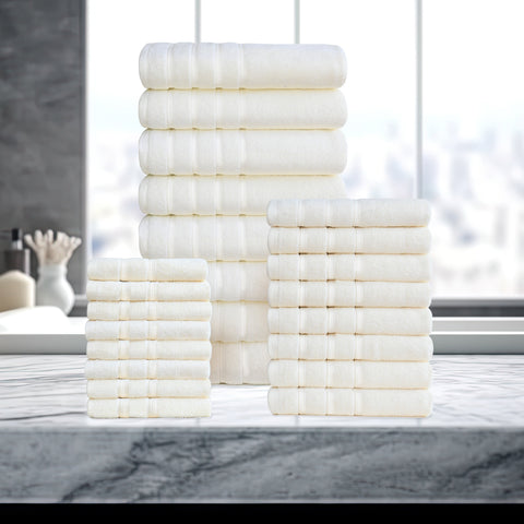 Bibb Home 24 Piece Zero Twist Egyptian Cotton Towel Set