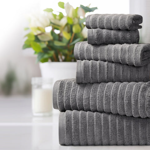 Bibb Home 6 Piece Ribbed Egyptian Cotton Towel Set