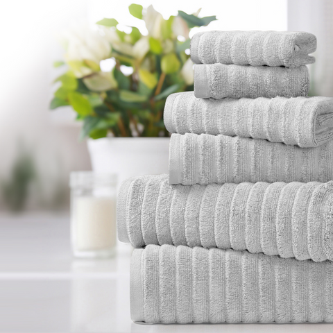 Bibb Home 6 Piece Ribbed Egyptian Cotton Towel Set