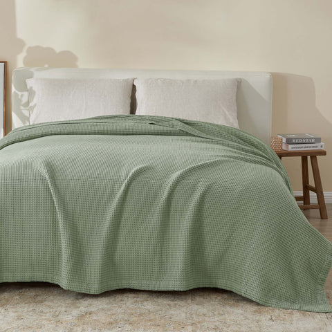 Patina Vie Maison 100% Cotton All-Season Waffle Weave Knit Throw Blanket