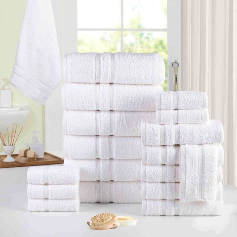 White Colour of 18 Piece Zero Twist Egyptian Cotton Towel Set